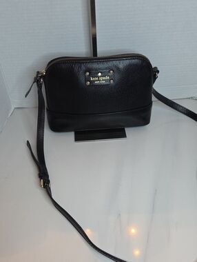 kate spade Black Pebbled Leather Crossbody Camera Bag with Gold Plaque
